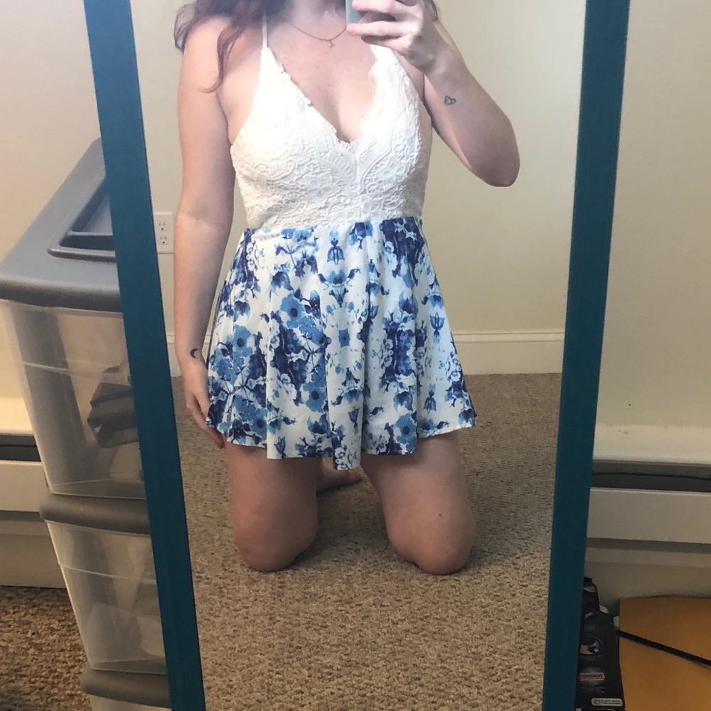 Lacey Blue + White Romper